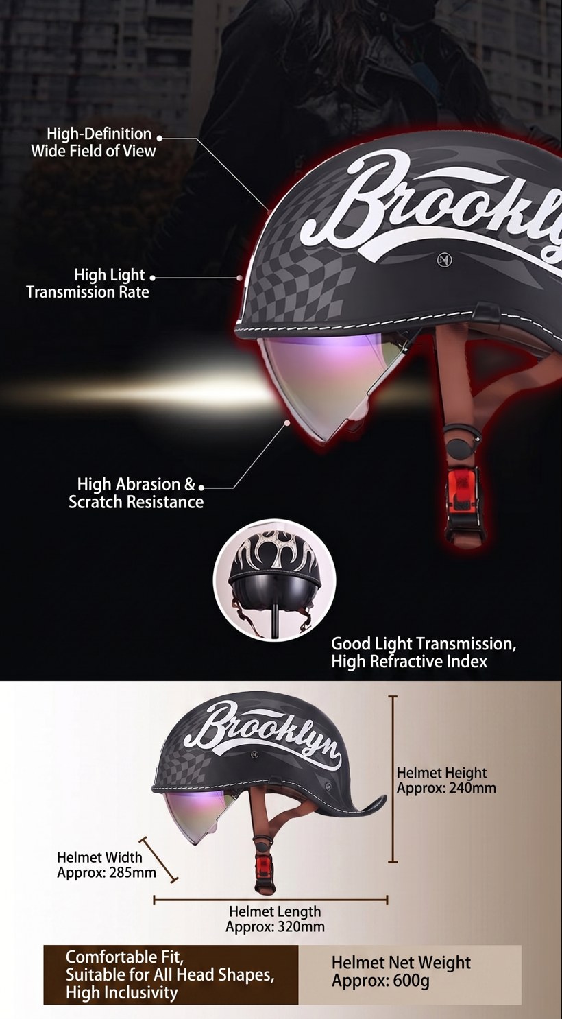 DCT retro cruiser half helmet detail 7