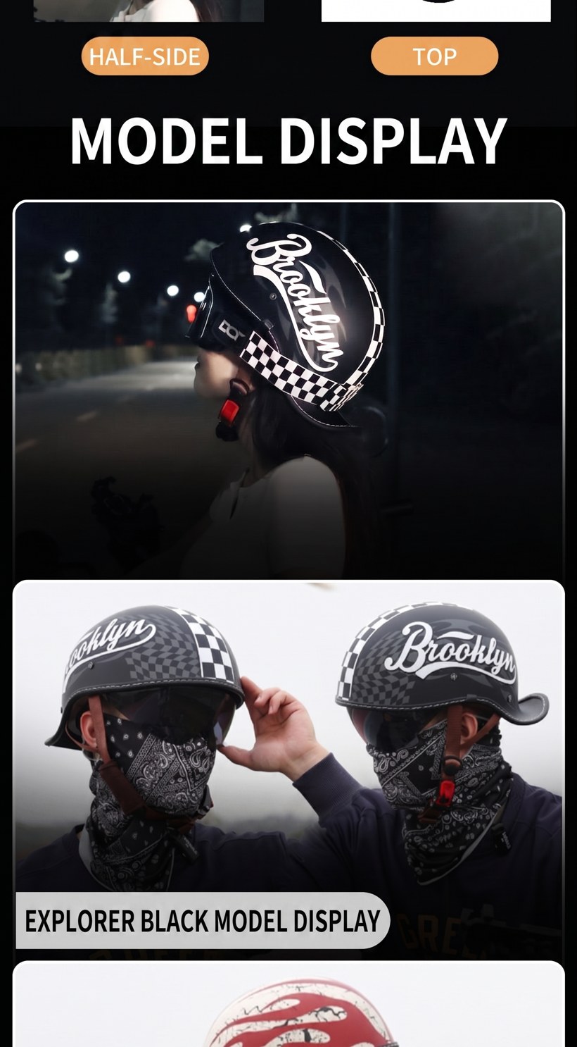 DCT retro cruiser half helmet detail 14
