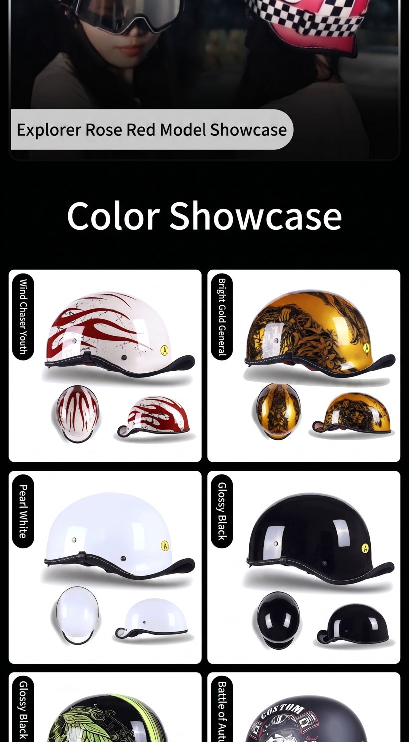 DCT retro cruiser half helmet detail 18